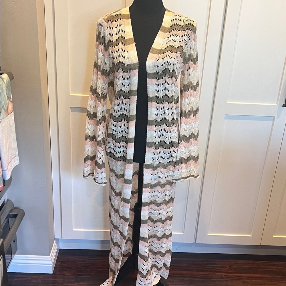VENUS Long Knit Cardigan with Chevron Design Size S 51” LONG